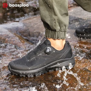 Baasploa Men Trail Running Shoes Hiking Outdoor Mesh Breathable Rotating Button Male Comfort Rubber Sole Non-Slip Sneakers