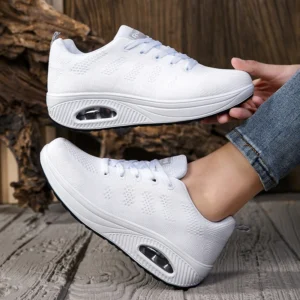 Women's Fashion Casual Sneakers Breathable Mesh Air-Cushioned Summer Shoes Comfortable Heightening Female Footwear