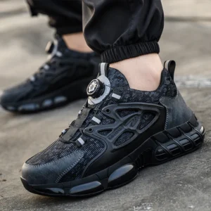 Safety Shoes For Men Steel Toe Anti-Puncture Men's Work Shoes Slip Resistant Reinforced Sole Rotating Button Fashion Sneaker