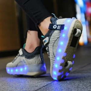 Unisex Shoe Double-Row 2 wheel Deformation Led Light USB Charging Sneaker Multi-functional Roller Skate Shoe Special Gift