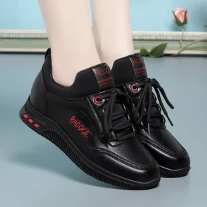 Women Spring Autumn Sports Shoe Lightweight Non-slip Waterproof Comfort Round Head Soft Leather Walking Sneakers