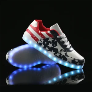 Men LED Light Up Shoes Light Men USA Star LED Sneakers USB Recharging Shoes Women Glowing Luminous Flashing Shoes