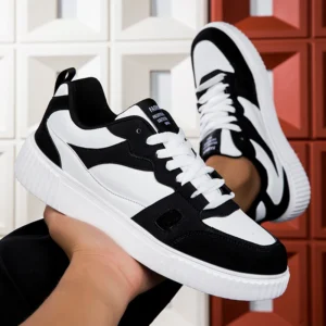 Outdoor Men's Sneakers Comfortable Leather Men's Platform Shoes Casual Lace-up Vulcanized Shoes Black White Walking Shoes
