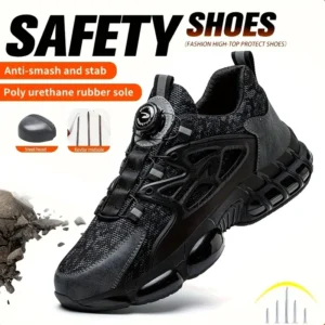 Slack-stab-proof work shoes lace-up with elastic buttons