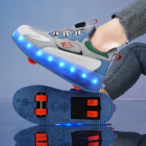 Rotary buckle roller skates shoes kids Invisible four wheel retractile flash for boys and students for girls