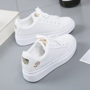 Women Casual Shoes New Spring Fashion Embroidered White Breathable Flower Lace-Up Sneakers