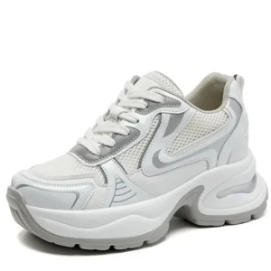 2025 New Luxury Thick Sole Sneakers Fashion Solid Color Sports Shoes Women's Mesh Breathable Thick Sole Tennis Vulcanized Shoes