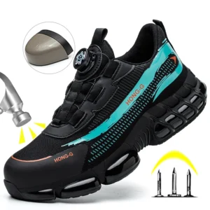 Men's Work Shoes Rotary Buckle Work Sneakers Protective Shoes Safety Industrial Puncture-Proof Anti-Smash Steel Toe Shoes